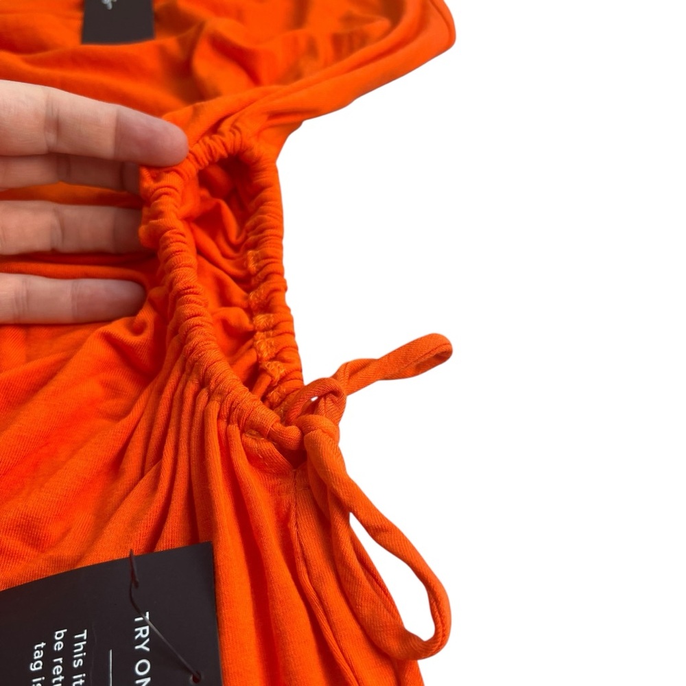 Lulu’s NWT Heat of the Moment Orange Asymmetrical Cut Out Body Con Midi Dress LG - Picture 3 of 12